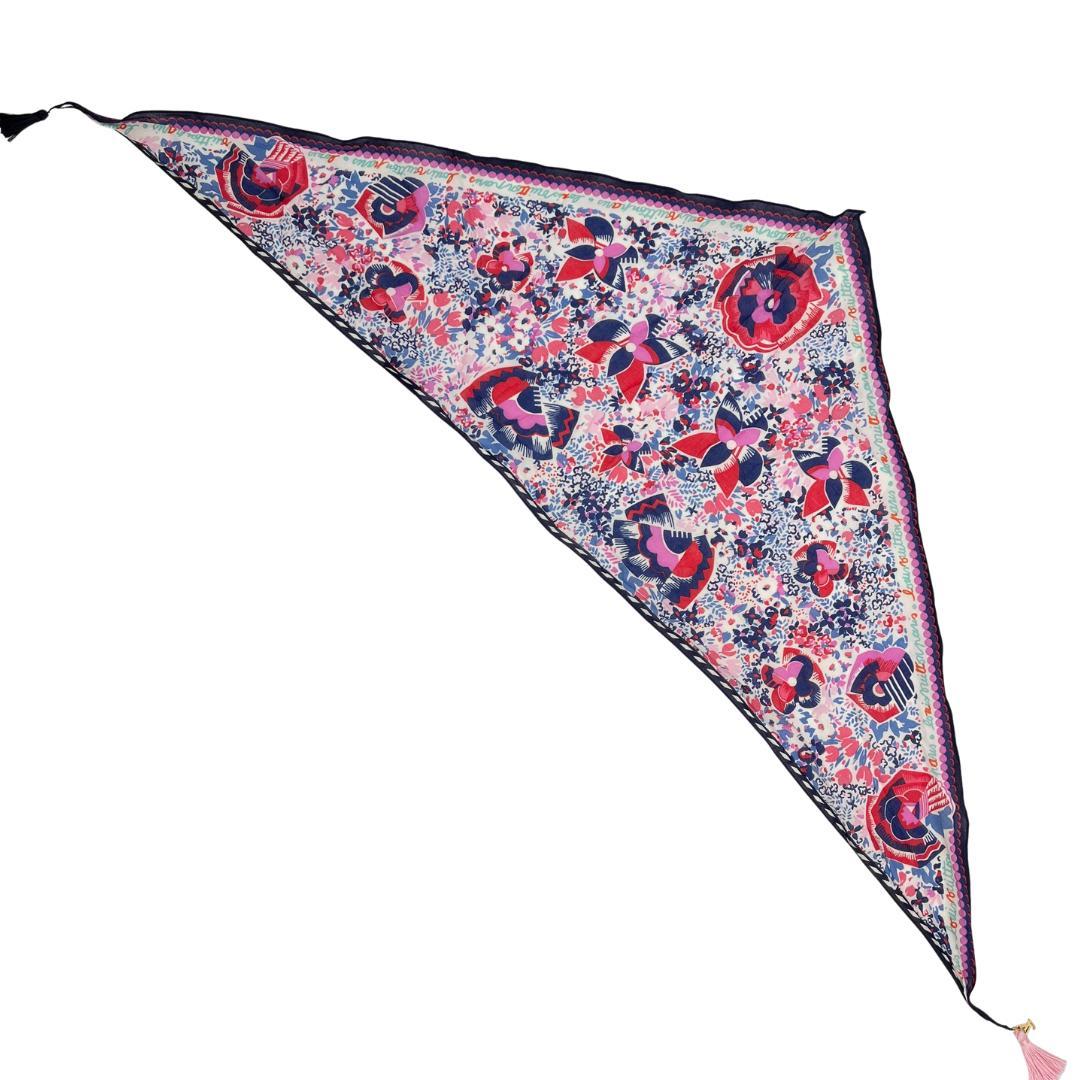 ルイヴィトン LV フローラル柄 スカーフ 三角ストール タッセル付