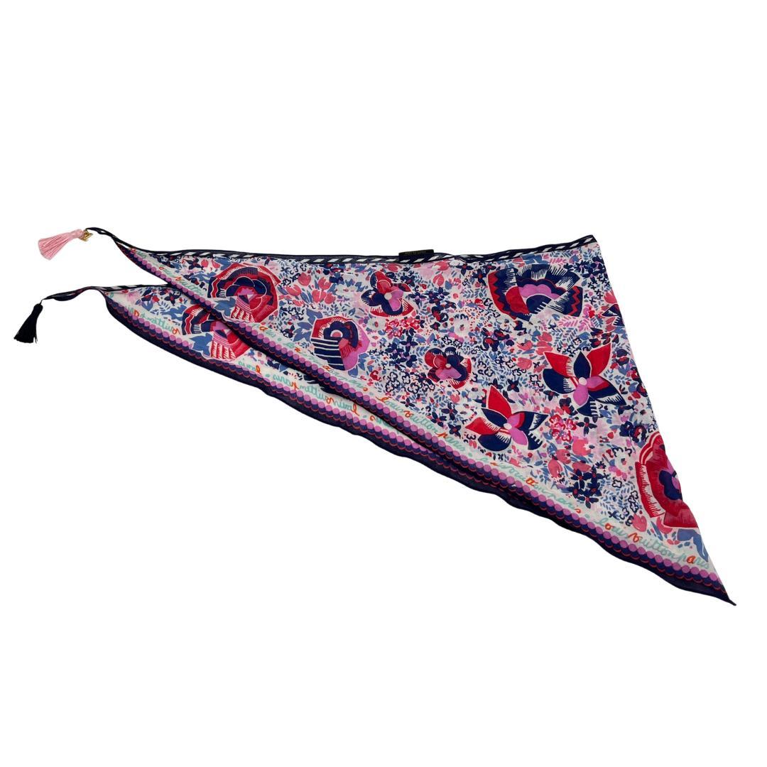 ルイヴィトン LV フローラル柄 スカーフ 三角ストール タッセル付