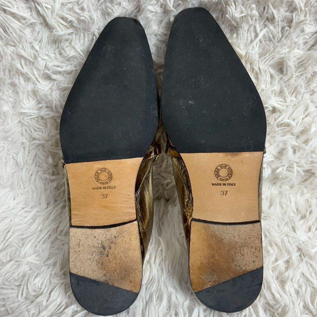 DRIES VAN NOTEN ゴールド レザー ローファー　シューズ