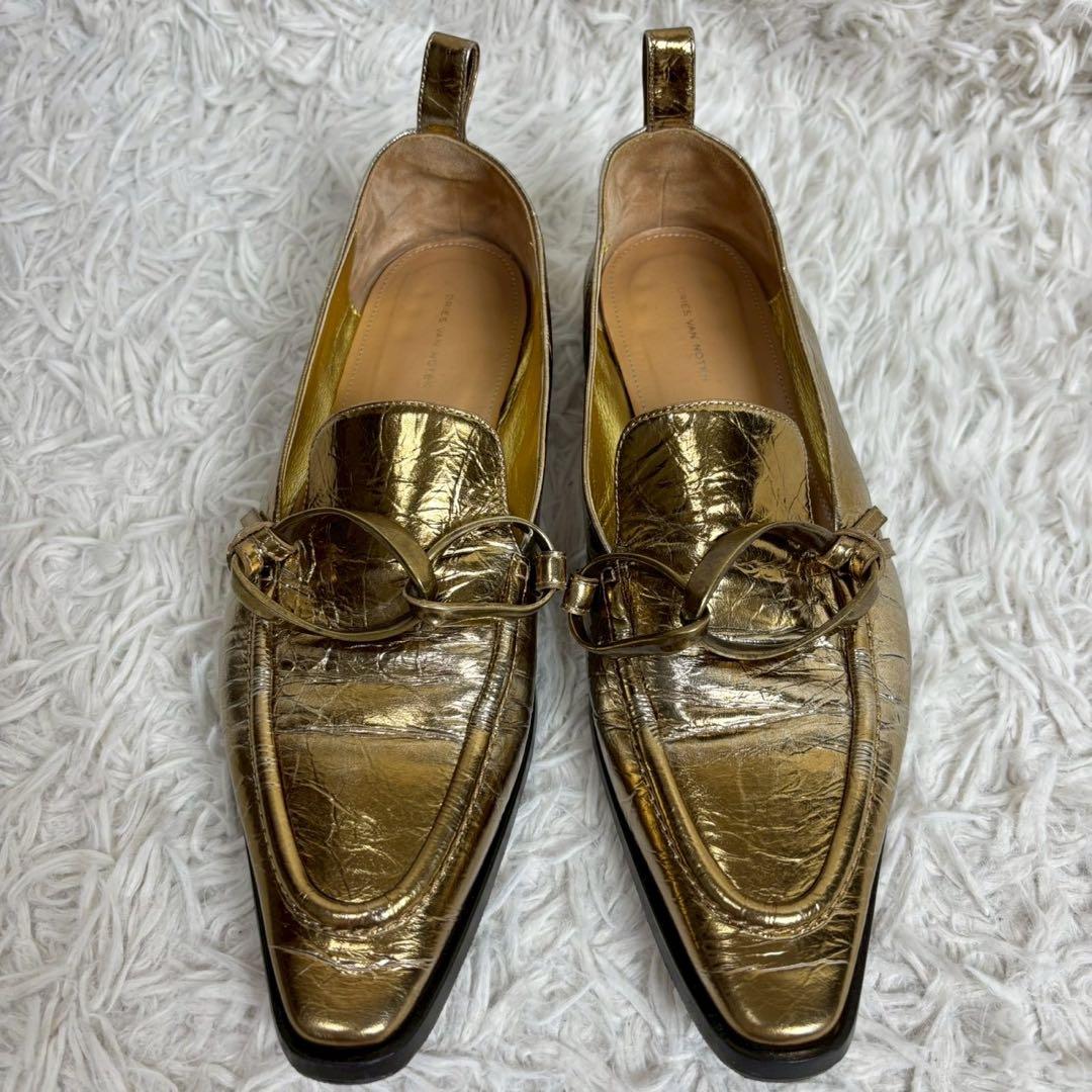 DRIES VAN NOTEN ゴールド レザー ローファー　シューズ