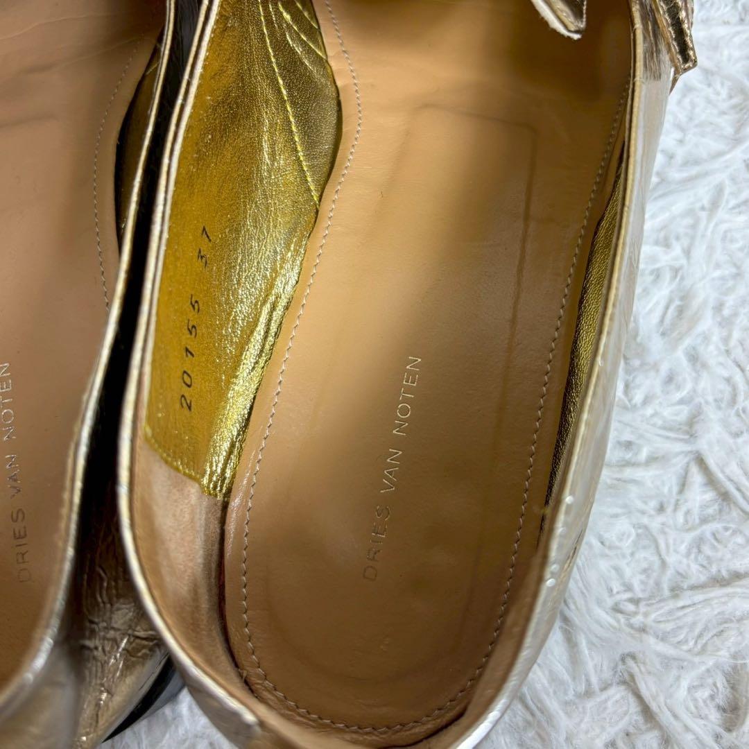 DRIES VAN NOTEN ゴールド レザー ローファー　シューズ
