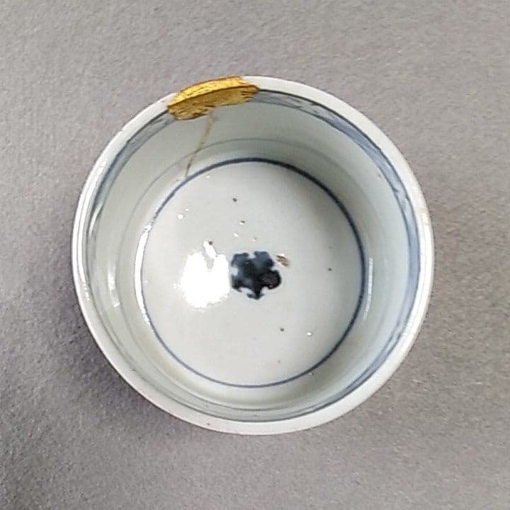 古伊万里菊に菱井桁文半筒型蕎麦猪口 古伊万里蕎麦猪口 古伊万里半筒型