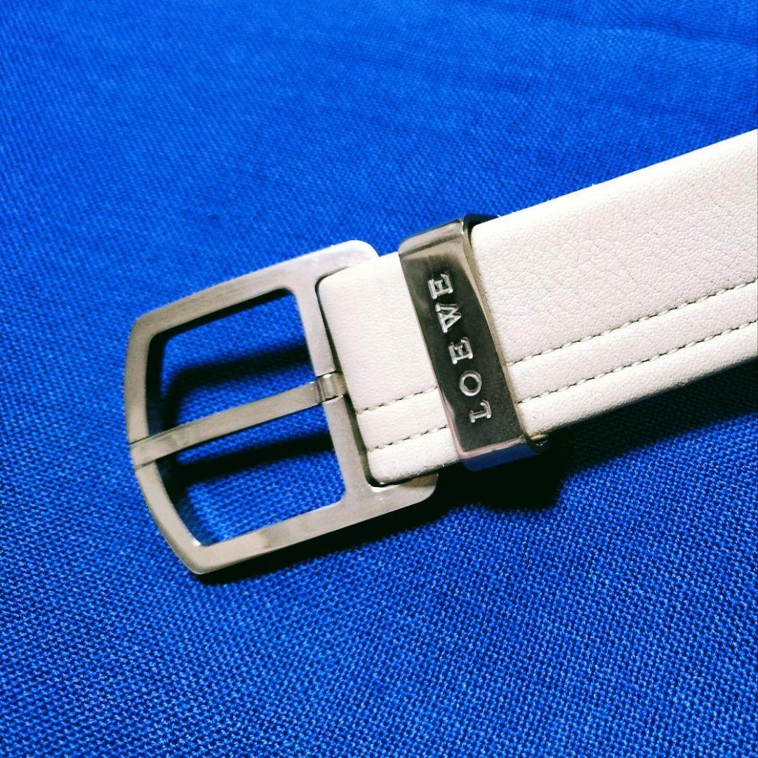✨特選品✨《LOEWE》✨ホワイト本革ベルト シルバーバックル 白ステッチベルト