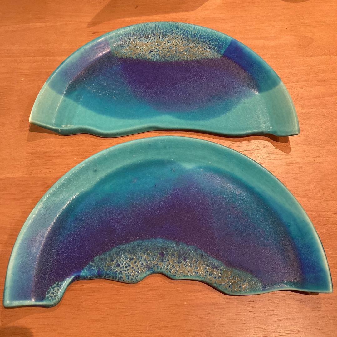 【新品未使用】沖縄　うるま陶器　半月皿　2枚セット