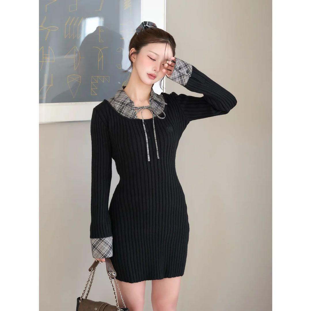 新品タグつき ダーリッチ レイヤードライクニットミニワンピース ブラック