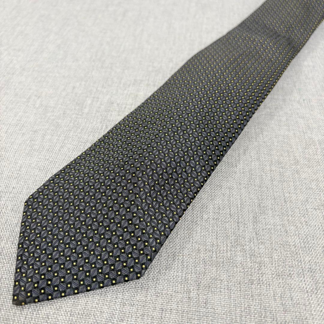 美品 BVLGARI ブルガリ シルク ネクタイ ブラック イエロー ドット風