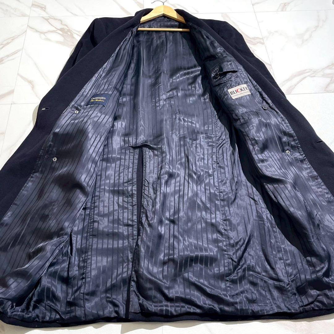 【美品✨】BLICKER ダブルチェスターコート カシミヤ100% ネイビーXL