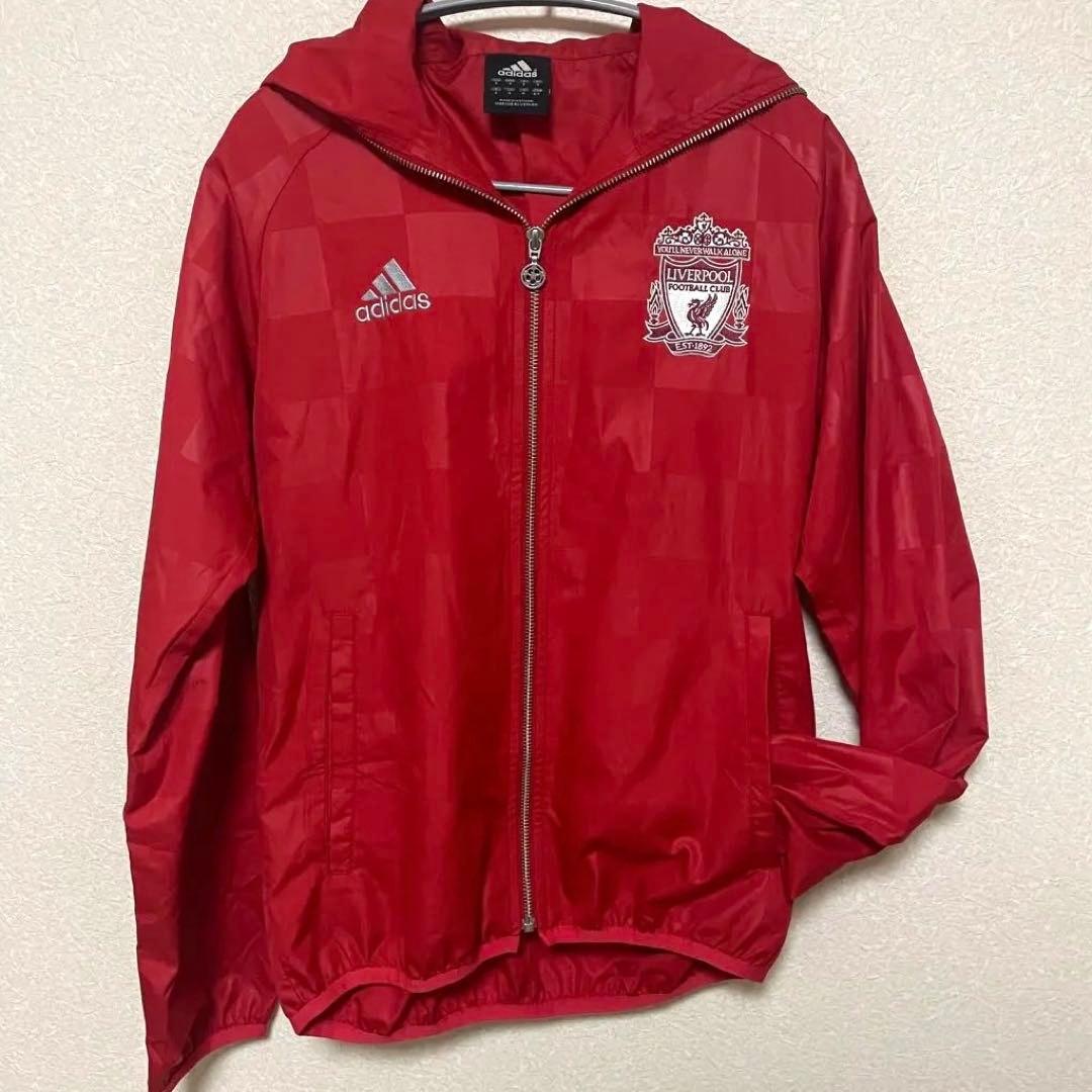 adidas リバプール 刺繍エンブレム レッド　ジャケットナイロンパーカー M