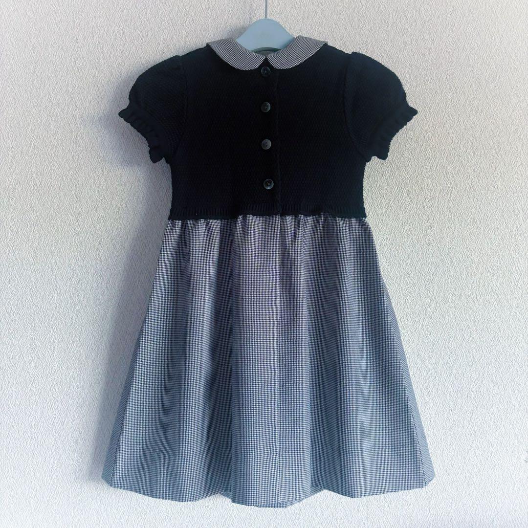 極美品 familiar 日本製 ドッキングワンピース ニット 千鳥格子 100