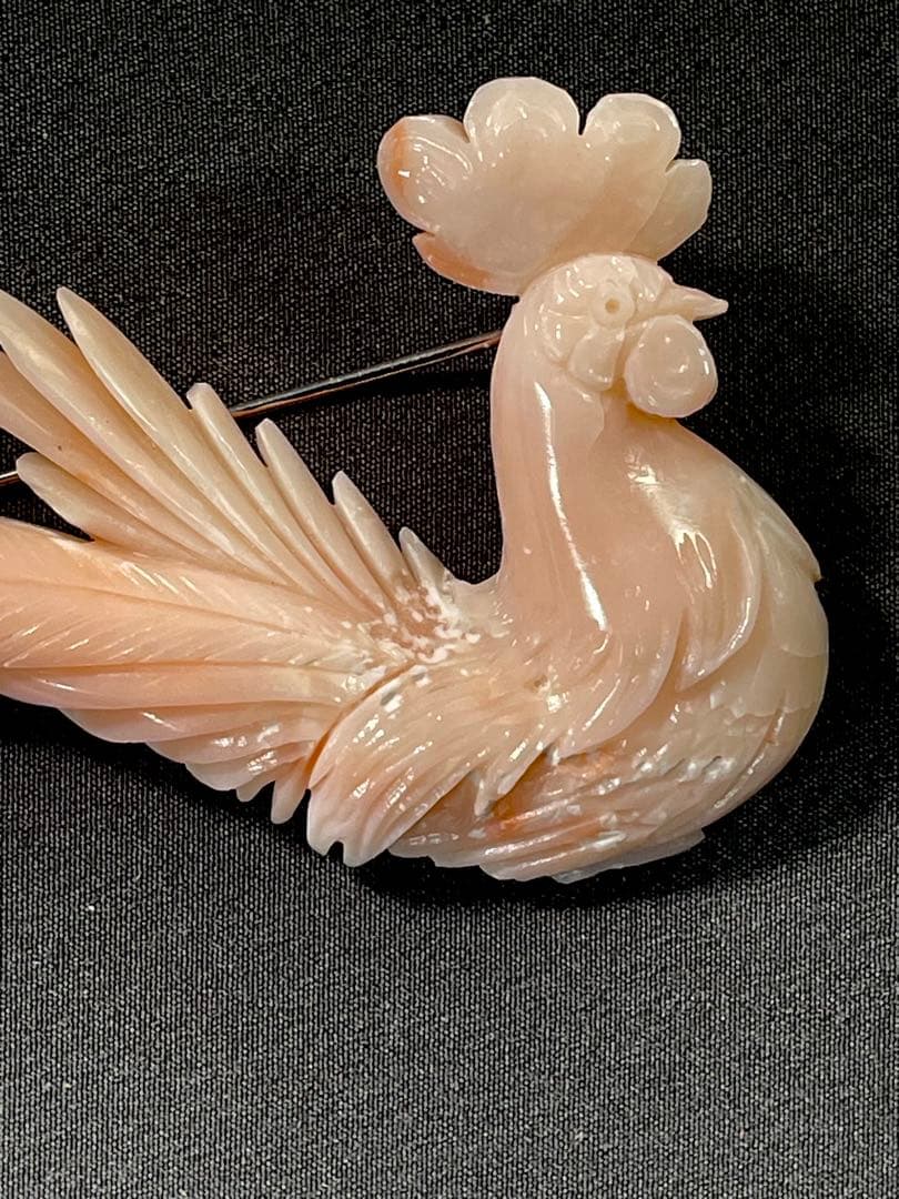 珊瑚/ブローチ/さんご/鳥彫刻/サンゴ Hー98