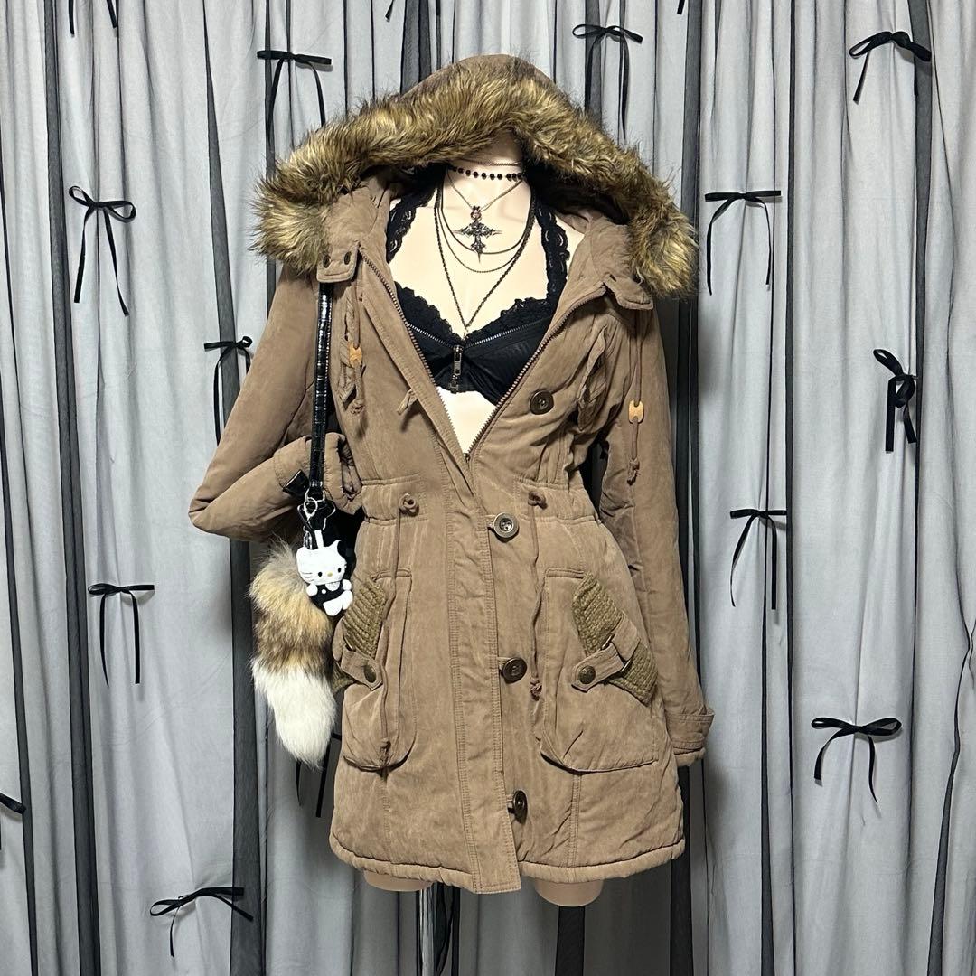 か*こ様 平成ギャル y2k ファー付きミニタリーモッズコート フェアリー