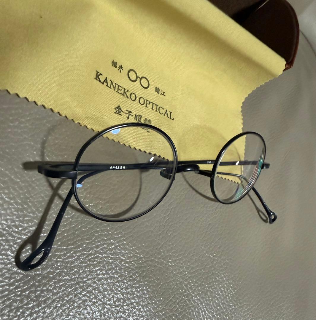 井戸多美男作 丸眼鏡 クラシック ブラックメタル 度入り (金子眼鏡)