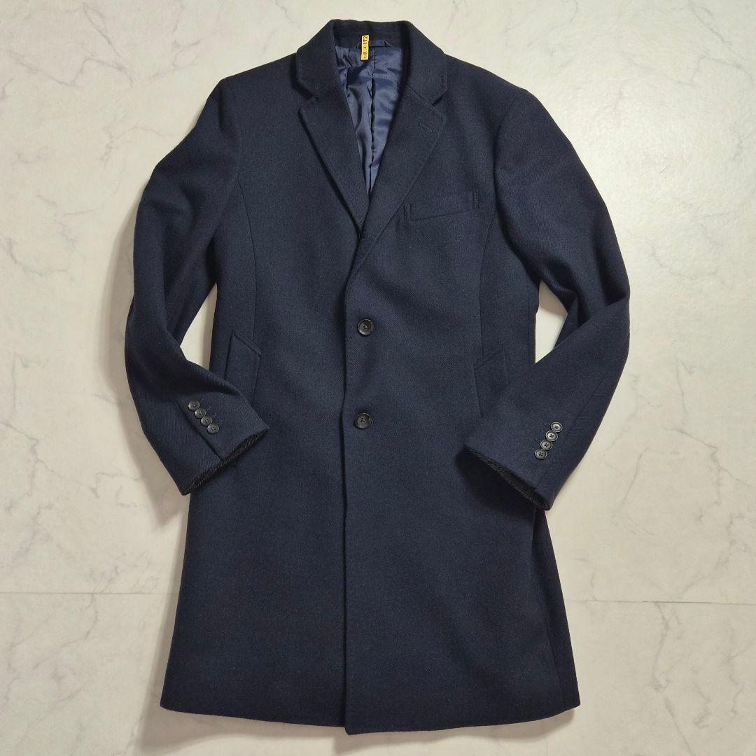 【美品 LL】スーツセレクト 尾州ウール チェスターコート ネイビー