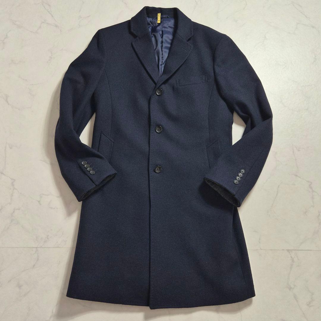 【美品 LL】スーツセレクト 尾州ウール チェスターコート ネイビー