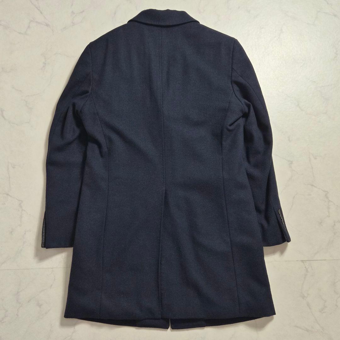 【美品 LL】スーツセレクト 尾州ウール チェスターコート ネイビー