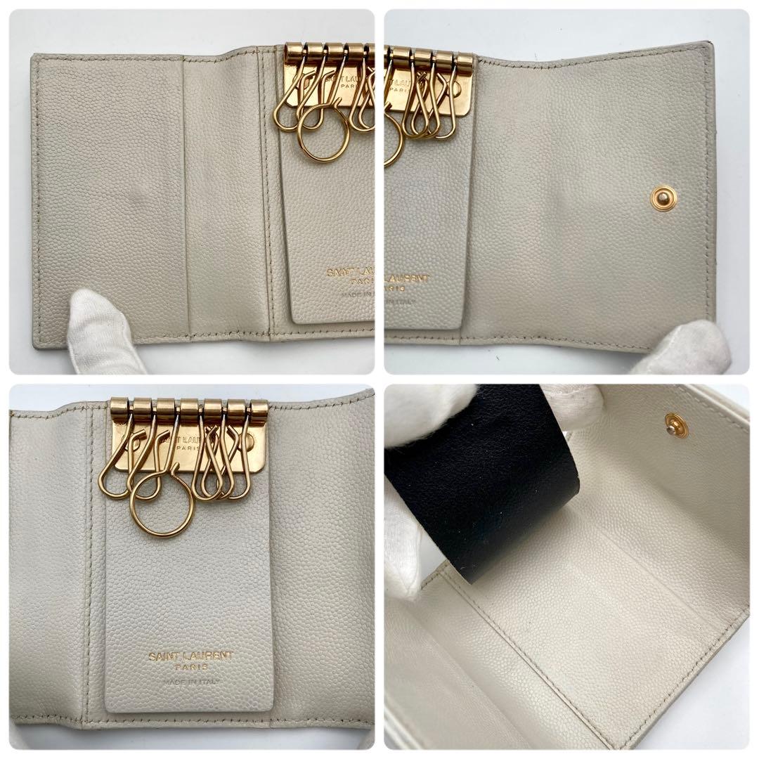 しきぶ✨ サンローラン 6連キーケース キャビアスキン 白系 YSL ロゴ