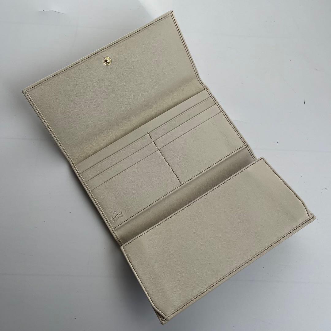 未使用保管品✨️ GUCCI 長財布　インターロッキング　キャンバス　白　レザー