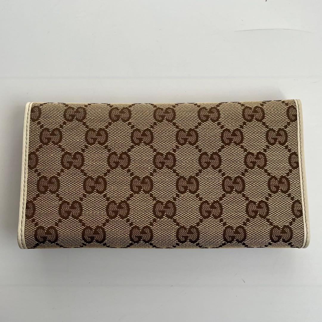 未使用保管品✨️ GUCCI 長財布　インターロッキング　キャンバス　白　レザー