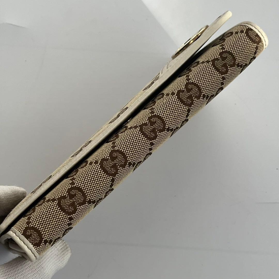 未使用保管品✨️ GUCCI 長財布　インターロッキング　キャンバス　白　レザー