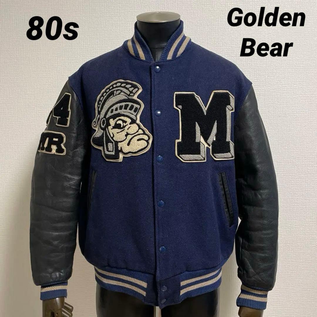 80s ゴールデンベア 袖革 スタジャン ビッグワッペン USA製 ビンテージ
