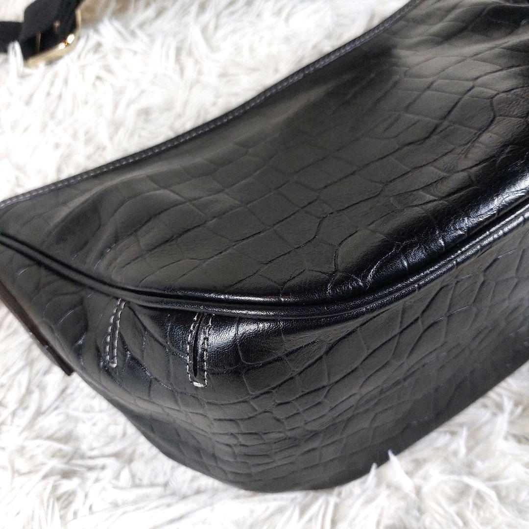 未使用級 aniary クロコ型押し レザー ボディバッグ ショルダーバッグ 黒