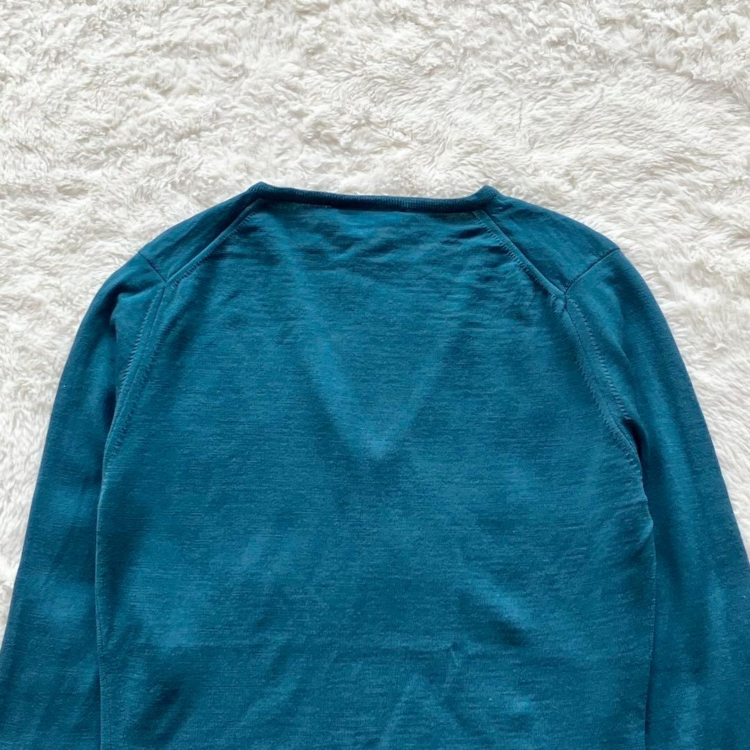 美品】ジョンスメドレー メリノウール Vネックニット ターコイズ