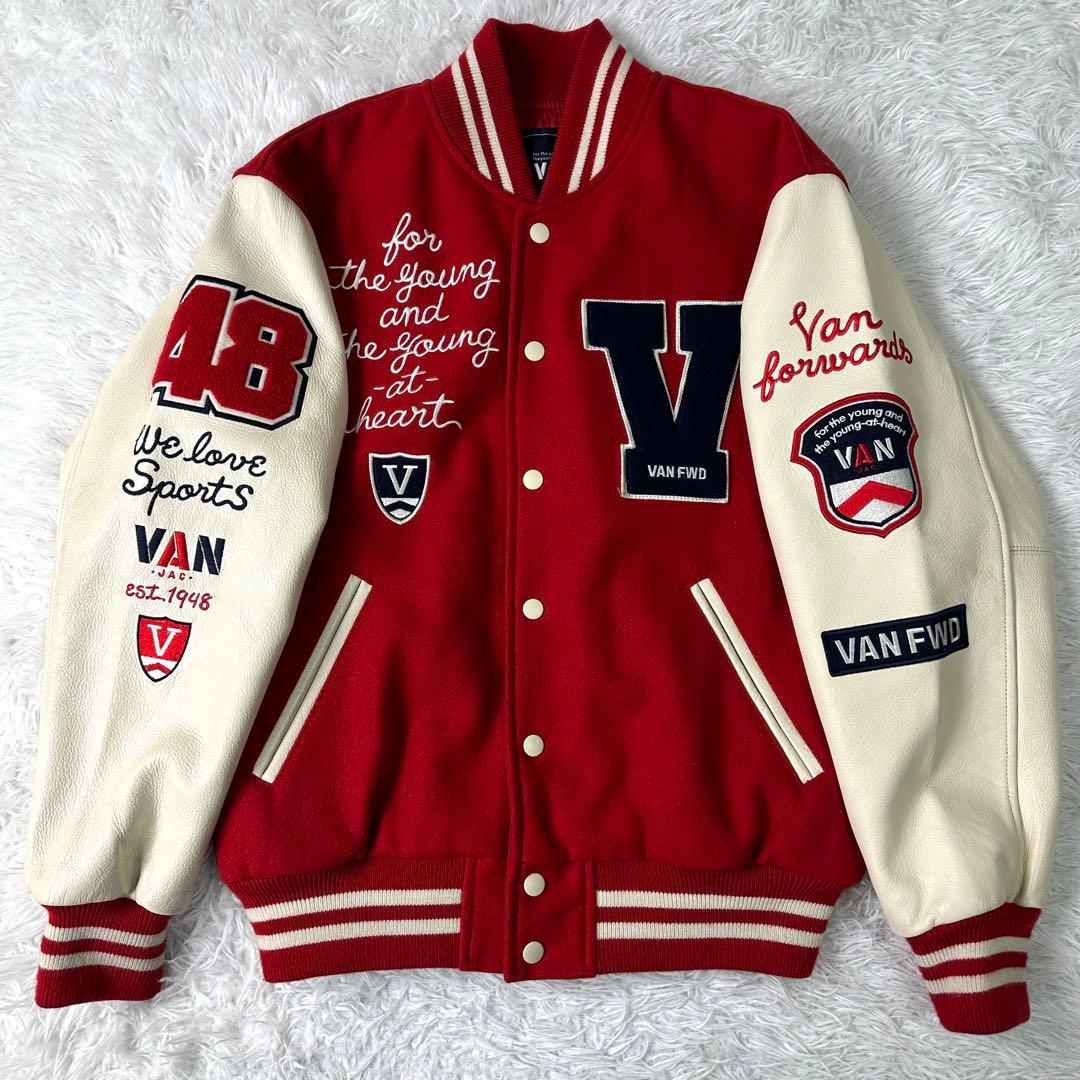 激レア・美品】VAN JACKET フルデコ スタジャン 赤×白 袖レザー M