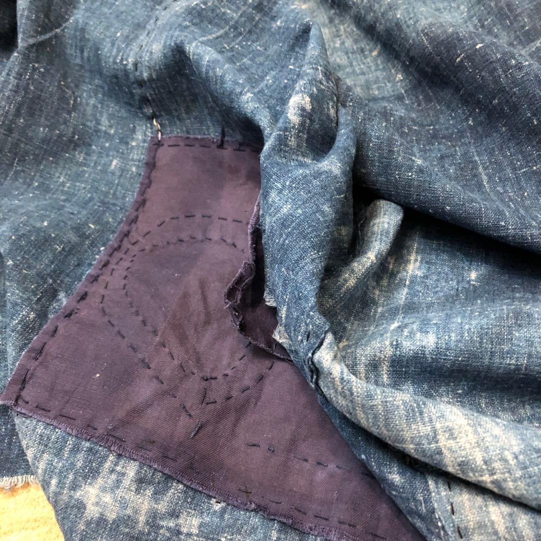 古布藍染木綿　襤褸　布団側