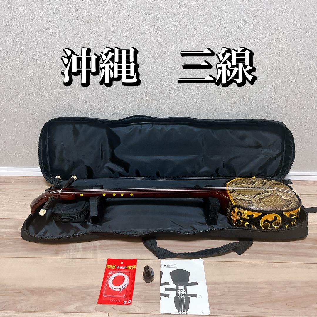 沖縄三線 蛇皮製 3弦 ケース付　強化張り　高級