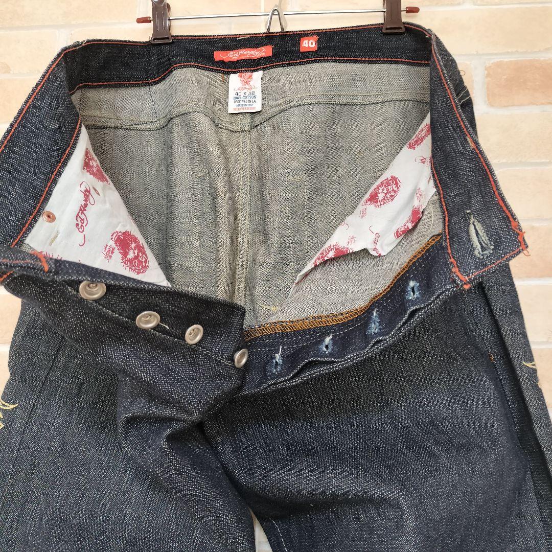 【美品】Ed Hardy 般若刺繍 デニムパンツ lot2008 W40 Y2K