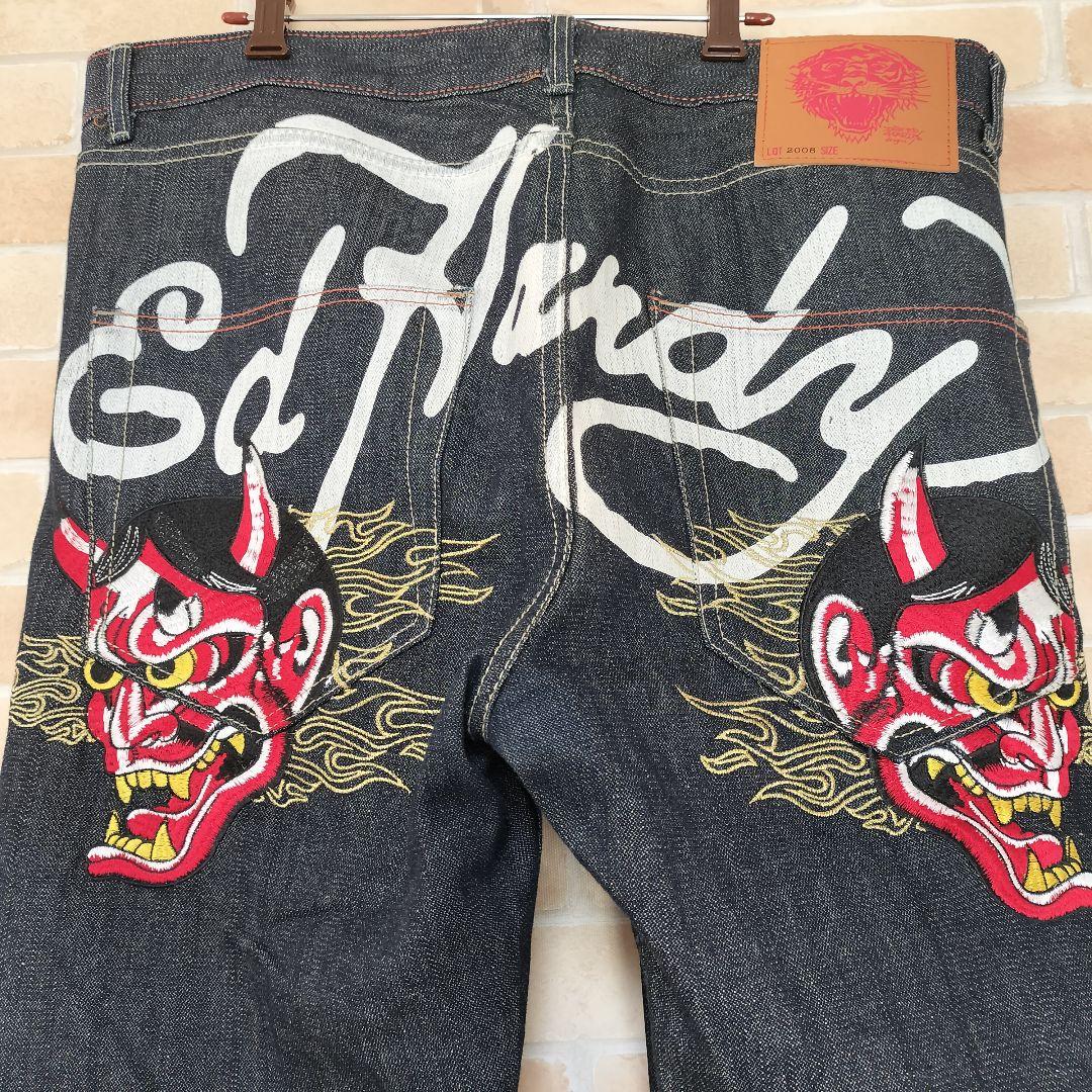 【美品】Ed Hardy 般若刺繍 デニムパンツ lot2008 W40 Y2K