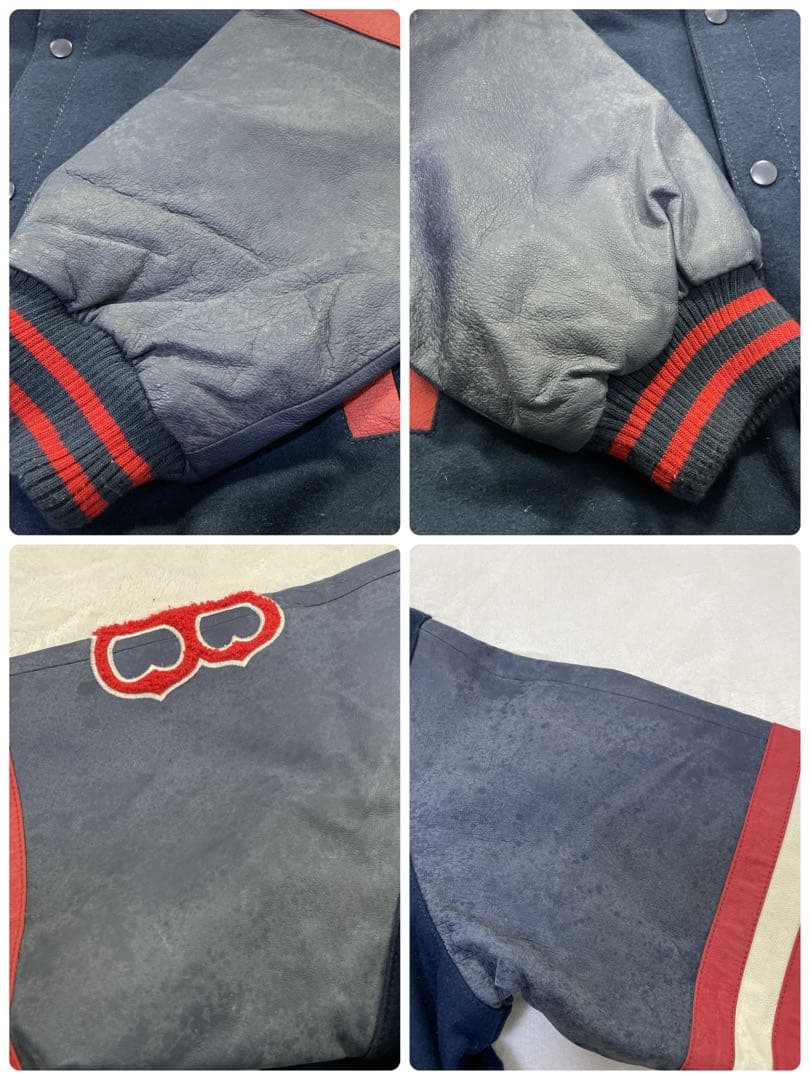 MBL REDSOX スタジャン　2way L ネイビー　ウール　レザー