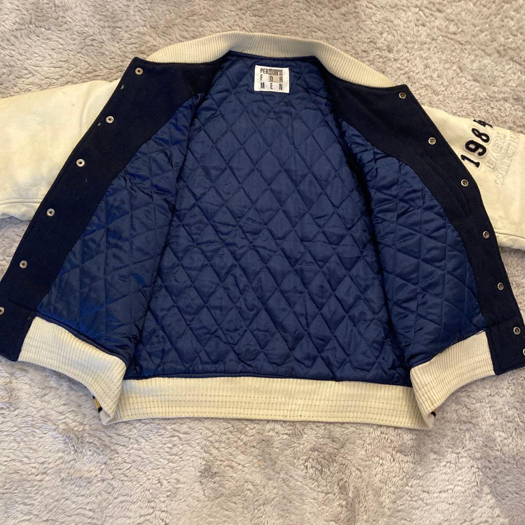 PERSON'S FOR MEN レザースタジャン 古着　ネイビー