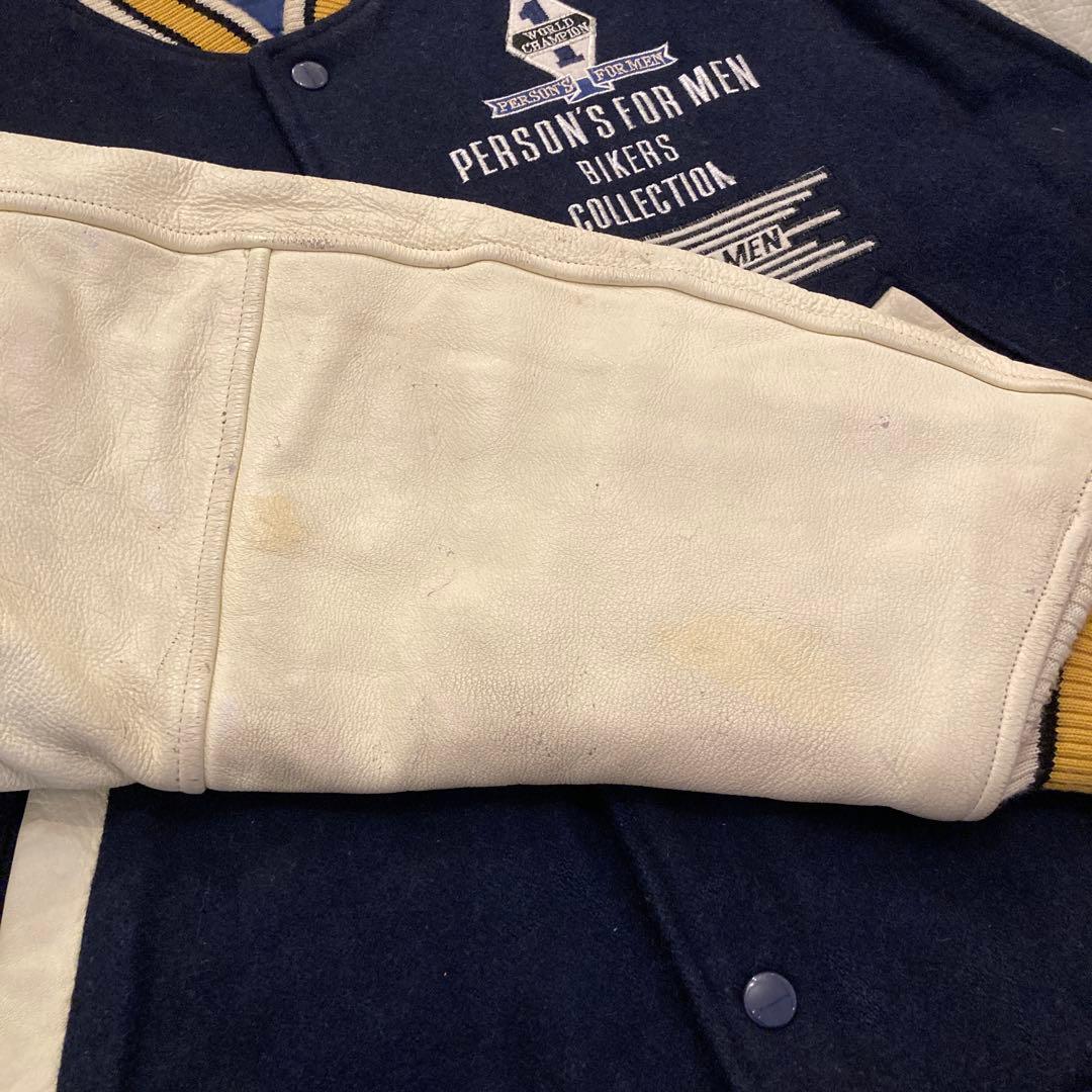 PERSON'S FOR MEN レザースタジャン 古着　ネイビー