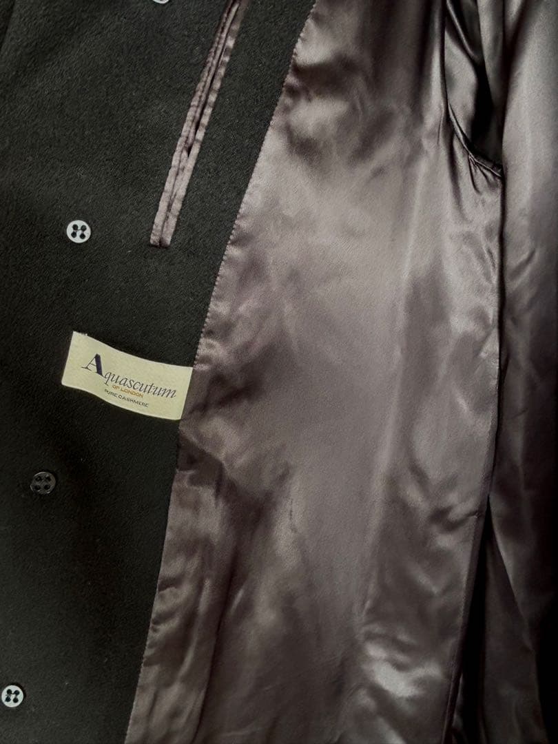 Aquascutum メンズ カシミヤコート 黒 LL 英国製