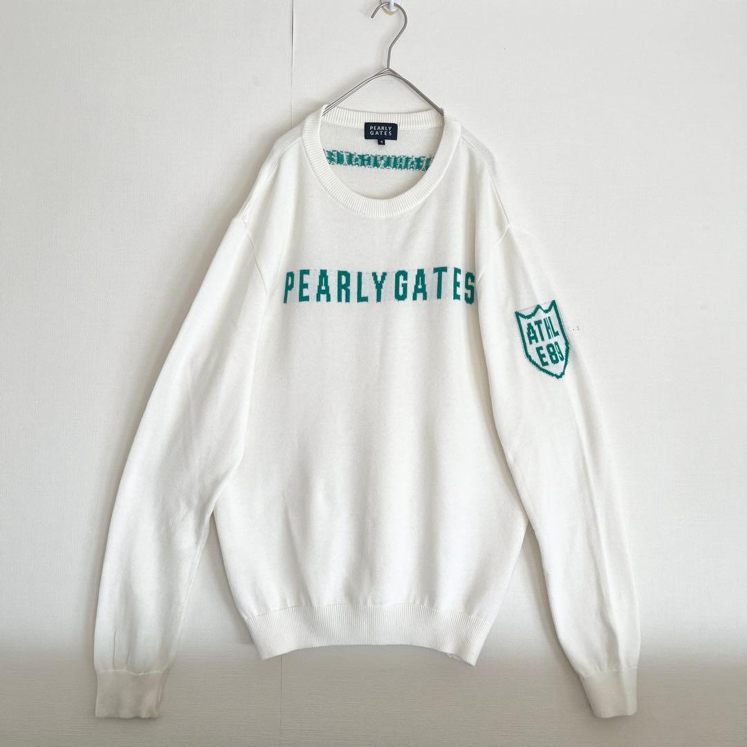 美品☆センターロゴ☆5】パーリーゲイツ ニット☆ホワイト&グリーン