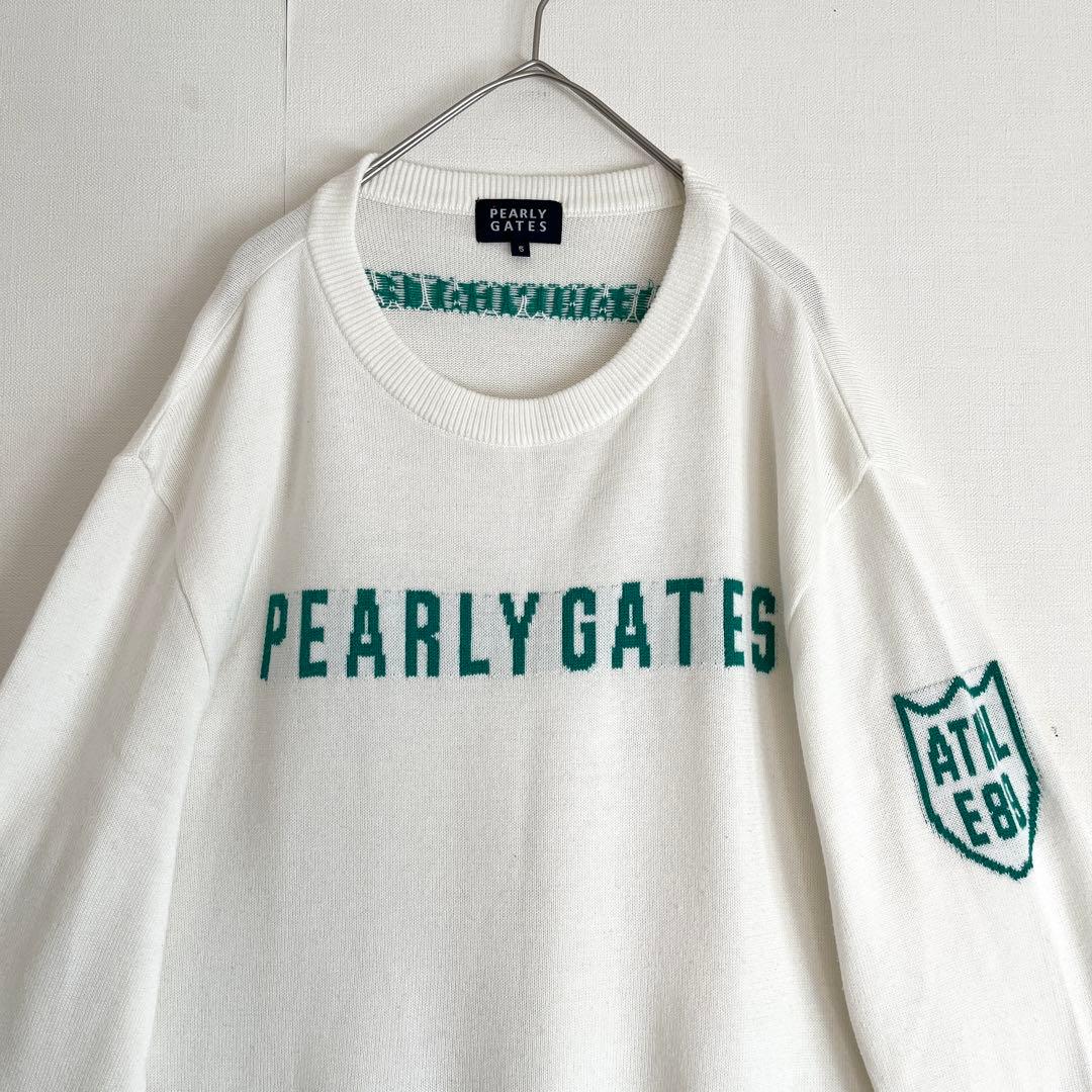 美品☆センターロゴ☆5】パーリーゲイツ ニット☆ホワイト&グリーン