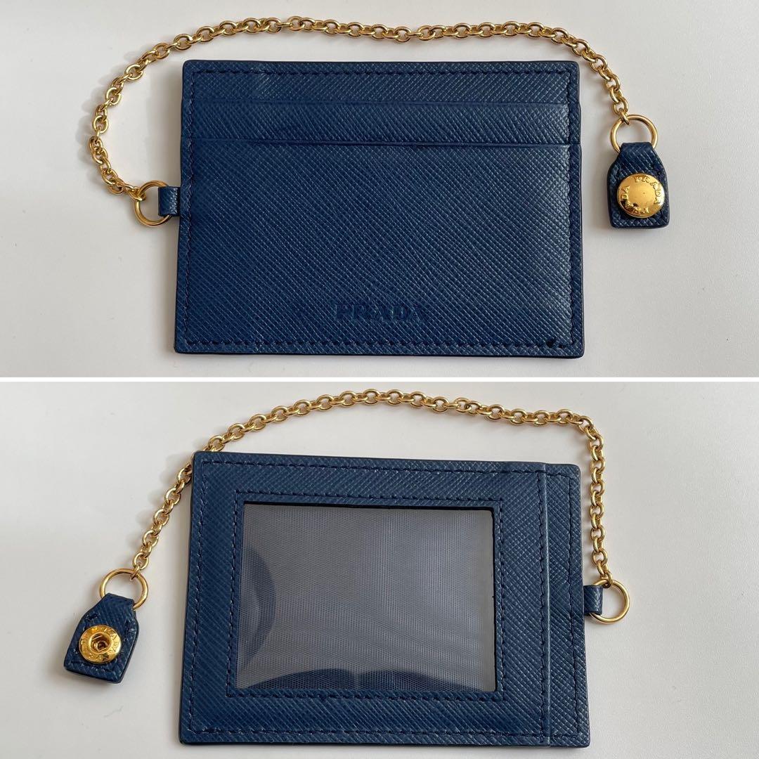 極美品】プラダ 長財布 Wホック パスケース付 サフィアーノ 青 1MH132