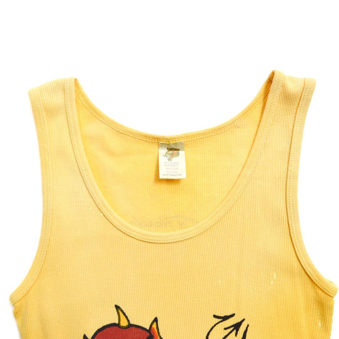 美品】ED HARDYエドハーディ ベイビーデビル ダメージドタンクトップ黄色