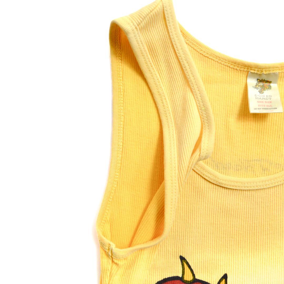 美品】ED HARDYエドハーディ ベイビーデビル ダメージドタンクトップ黄色