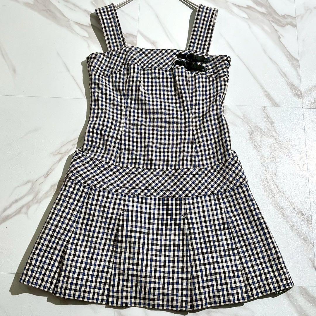 【極美品】バーバリーブルーレーベル キャミワンピース ギンガムチェック ベルト