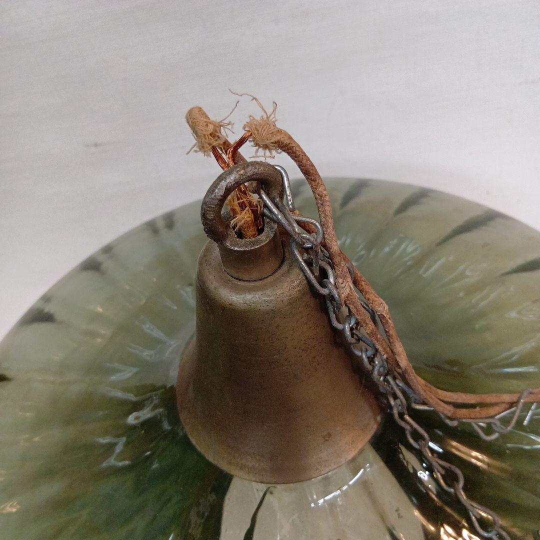 ランプシェード 緑色ストライプガラスディフューザー アンティーク 直径40センチ