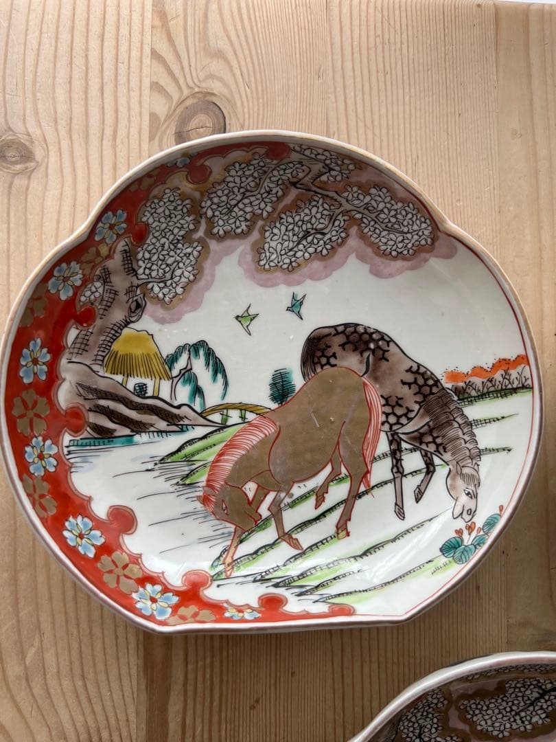 古伊万里　馬と桜　骨董　春駒　皿　3枚セット