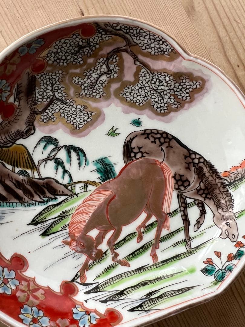 古伊万里　馬と桜　骨董　春駒　皿　3枚セット