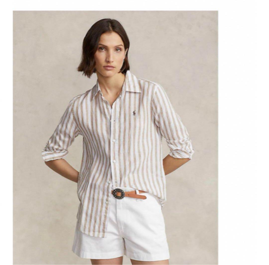 ラルフローレン リネンシャツ ミルクティーベージュ S