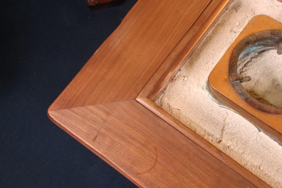 BE419　時代家具　関西火鉢　３尺　天板厚５㎝　純銅製 酒燗器 火箸 灰ならし