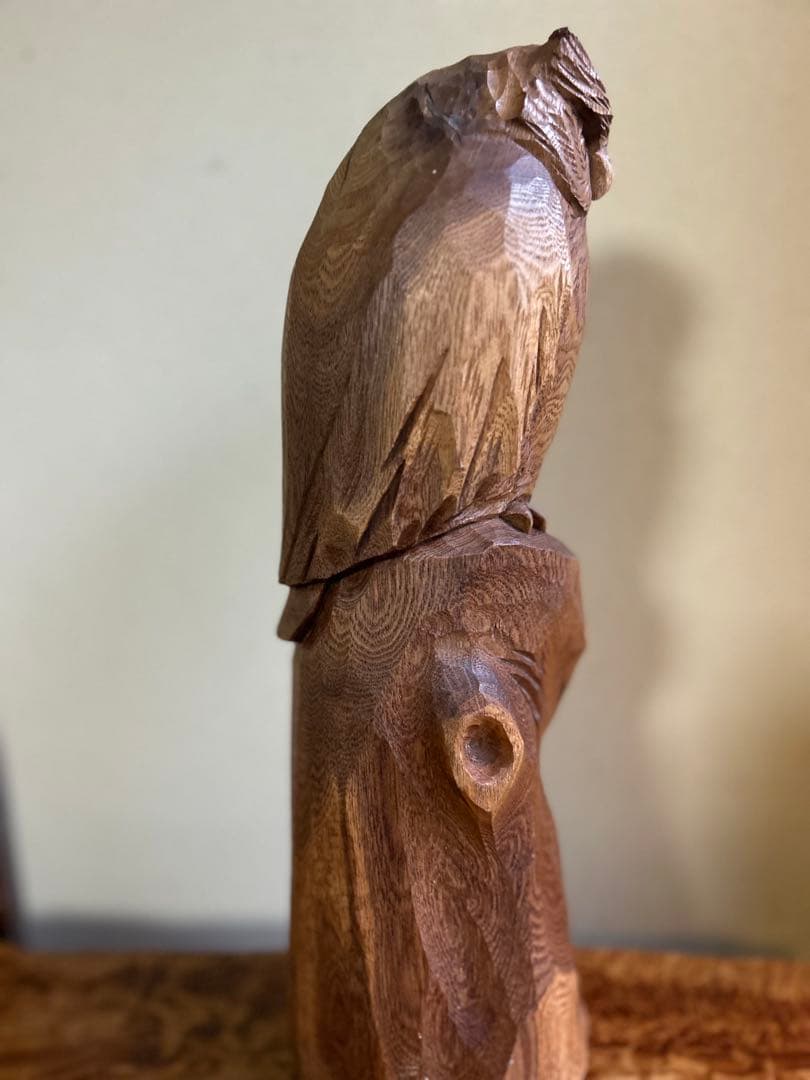 フクロウの木彫彫刻 大場貞義（貞光）作　 【縁起物 希少逸品】送料込み