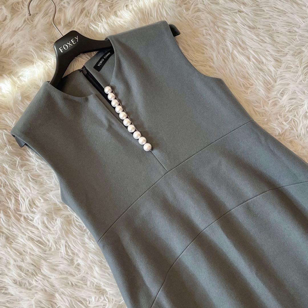 美品✨ ヨーコチャン パール付き ノースリーブスリットラインドレス 近年モデル