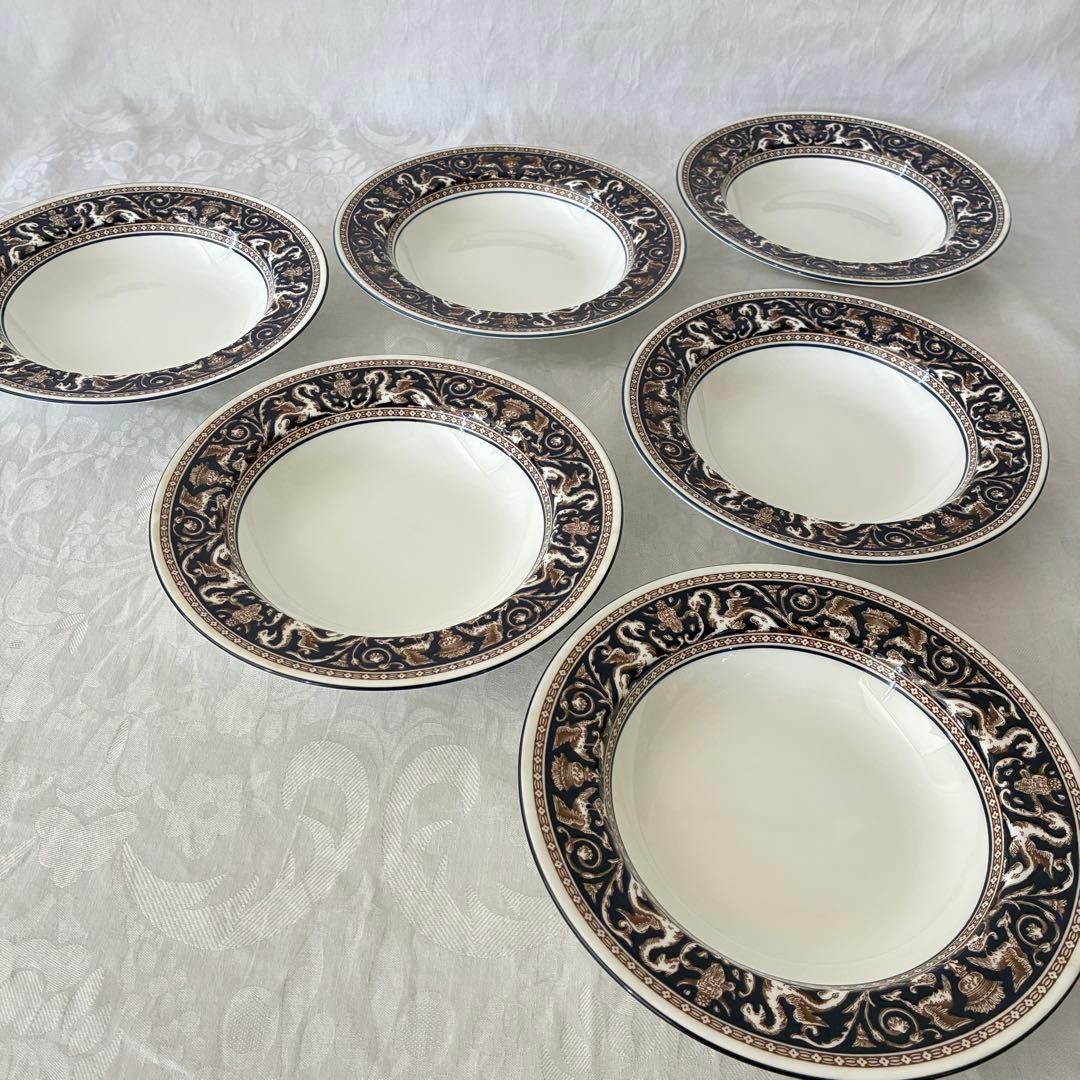 【】フロレンティーン　コバルト　スープ皿　6枚　20cm