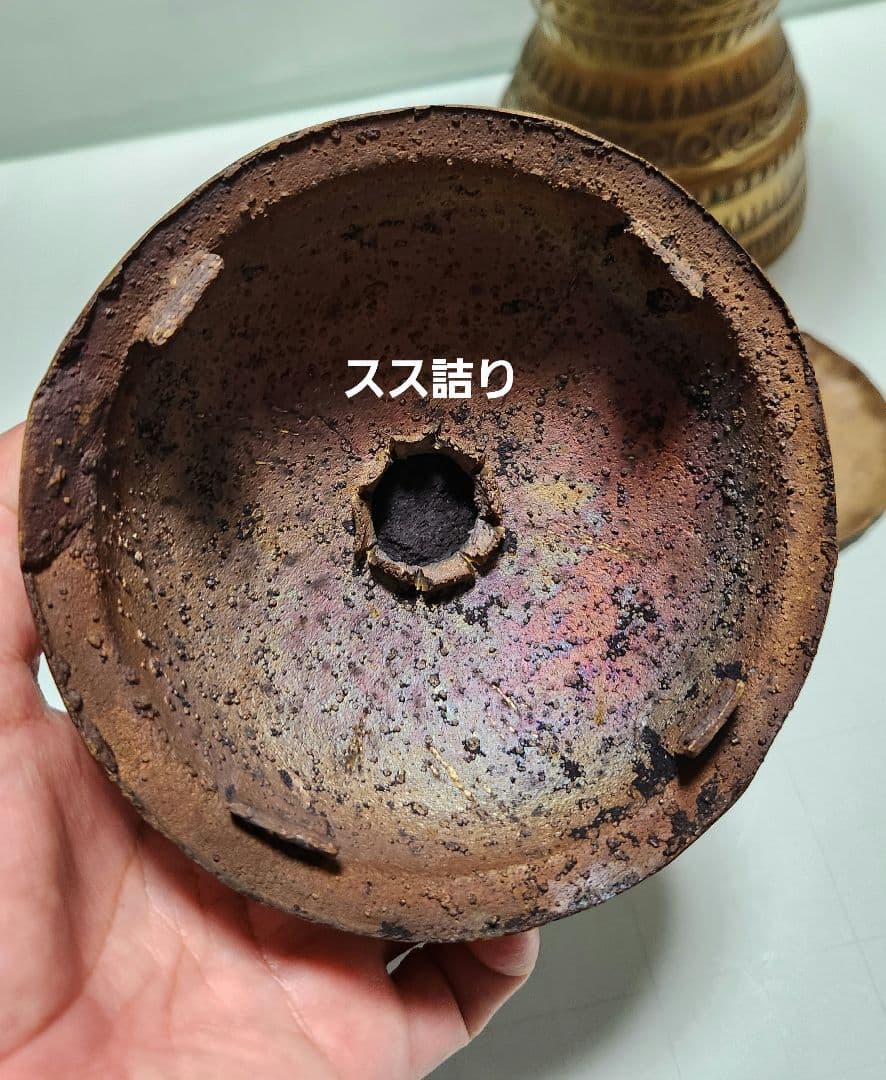 海外骨董 ヴィンテージ 象嵌施し 銅 真鍮 香炉 すす詰まり50cm越え